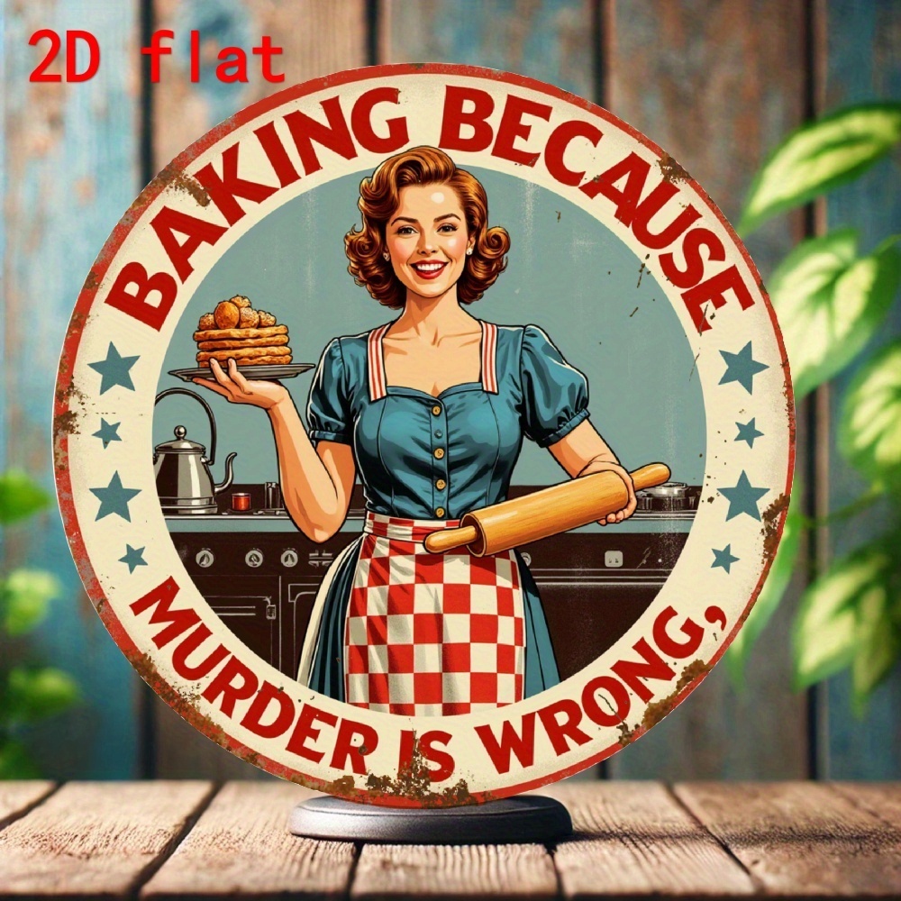 Kitchen Baking Quotes - Vintage Aluminiowa Okrągła Tabliczka z Napisem