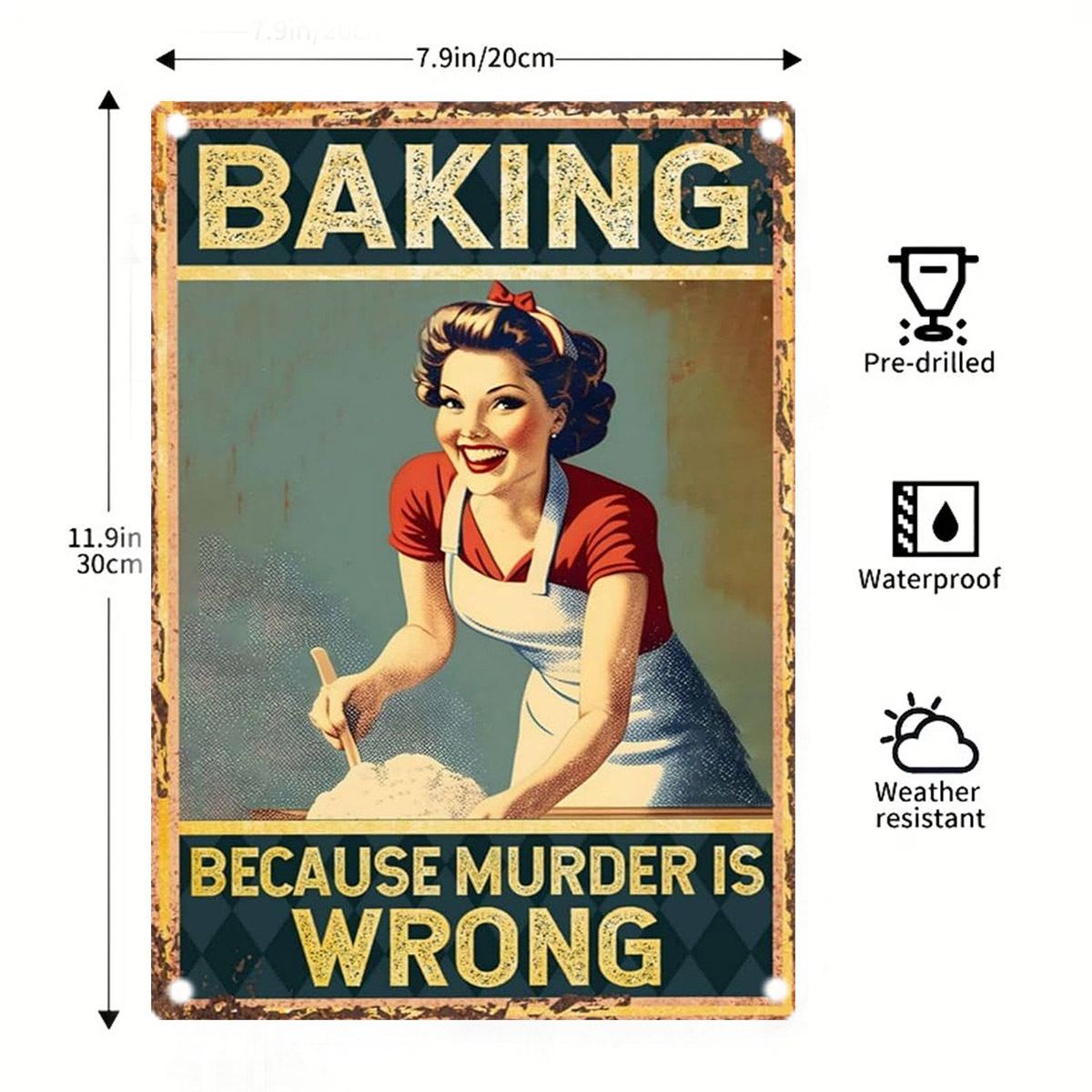 Kitchen Baking Quotes - Metalowy szyld z humorem o pieczeniu,