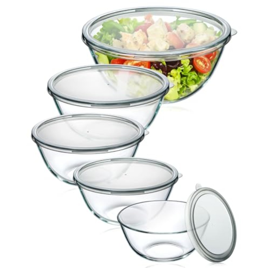 Kitchen Glass Baking Set - Szklane miski do mieszania z pokrywkami,